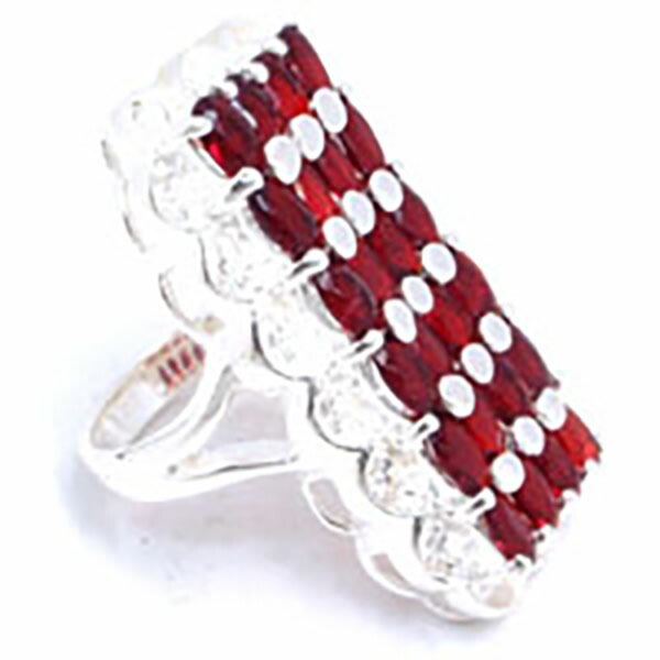 パベジュエル（レッドxクリア）シルバーリング 指輪 14号 刻印あり シルバー925 赤色 長方形 四角 親指 人差し指 中指 薬指 小指 プレゼント 男性 女性 本物の銀 sr00000598-xx