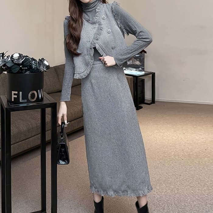 高品質新入 韓国 ベスト スカート シャツ 大人カジュアル 3点セット レディース 中学生 高校生 秋春 ロング タイト スカート スーツ ガーリー 大人女子 通勤 通学 レジャー 旅行 10代 20