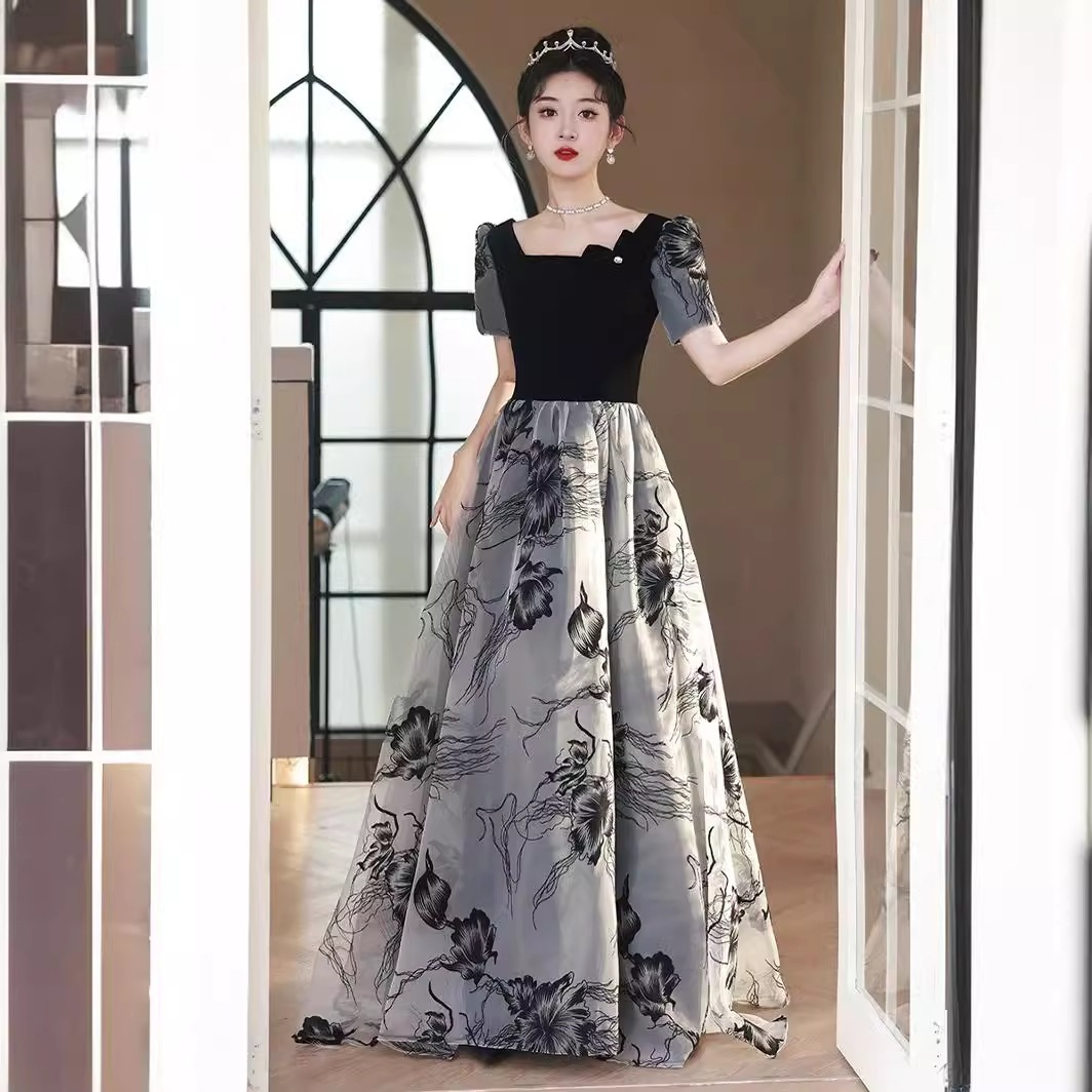 女性ためイブニングドレス2024水墨画古典的な気質スーパードレス姉妹パーティーパーティードレス夏