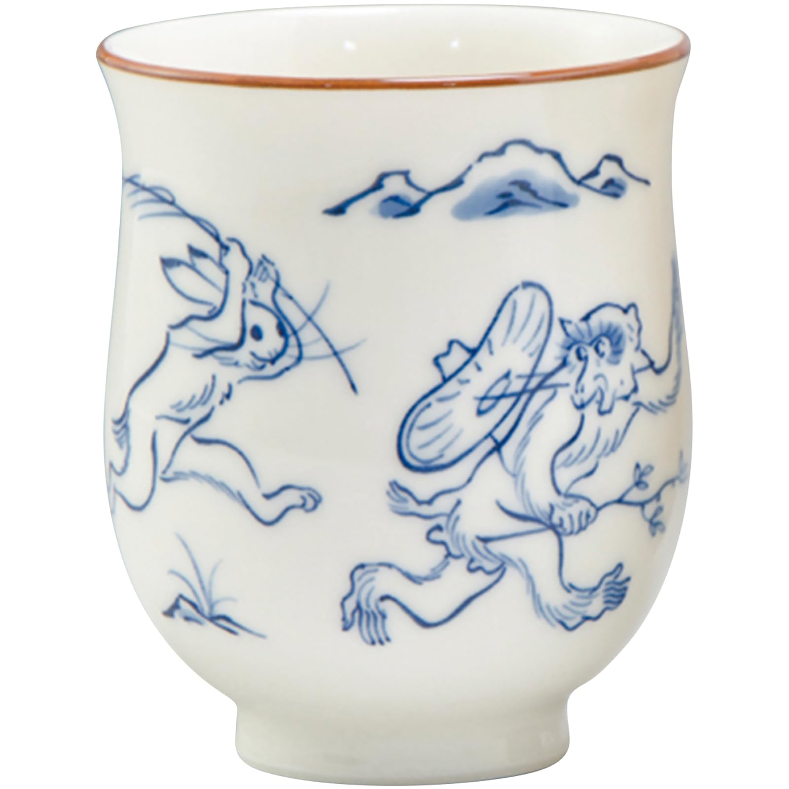 京焼 清水焼 湯呑 コップ 小 約7cm 鳥獣戯画 青 日本製 KTA494-02