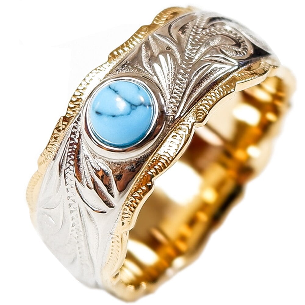 ハワイアンジュエリー ターコイズ 石 リング レディース メンズ K14ゴールドコーティング プルメ