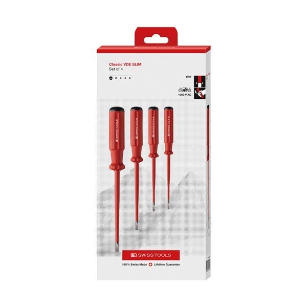 PB SWISS TOOLS ピービースイスツールズ 4本組 スイスグリップクラシックタイプ 絶縁マイナスドライバーセット 先端スリム形状 ペーパーボックス入 5538.SLCBB