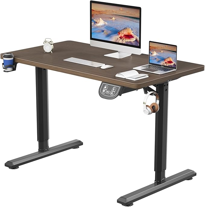 昇降デスク 電動 パソコンデスク 一枚板 幅110cm昇降式デスク 簡単組立 コンパクト メモリー機能 スタンディングデスク 無段階自動昇降 人間工学 オフィスワークテーブル 安定性 ゲーミングデスク