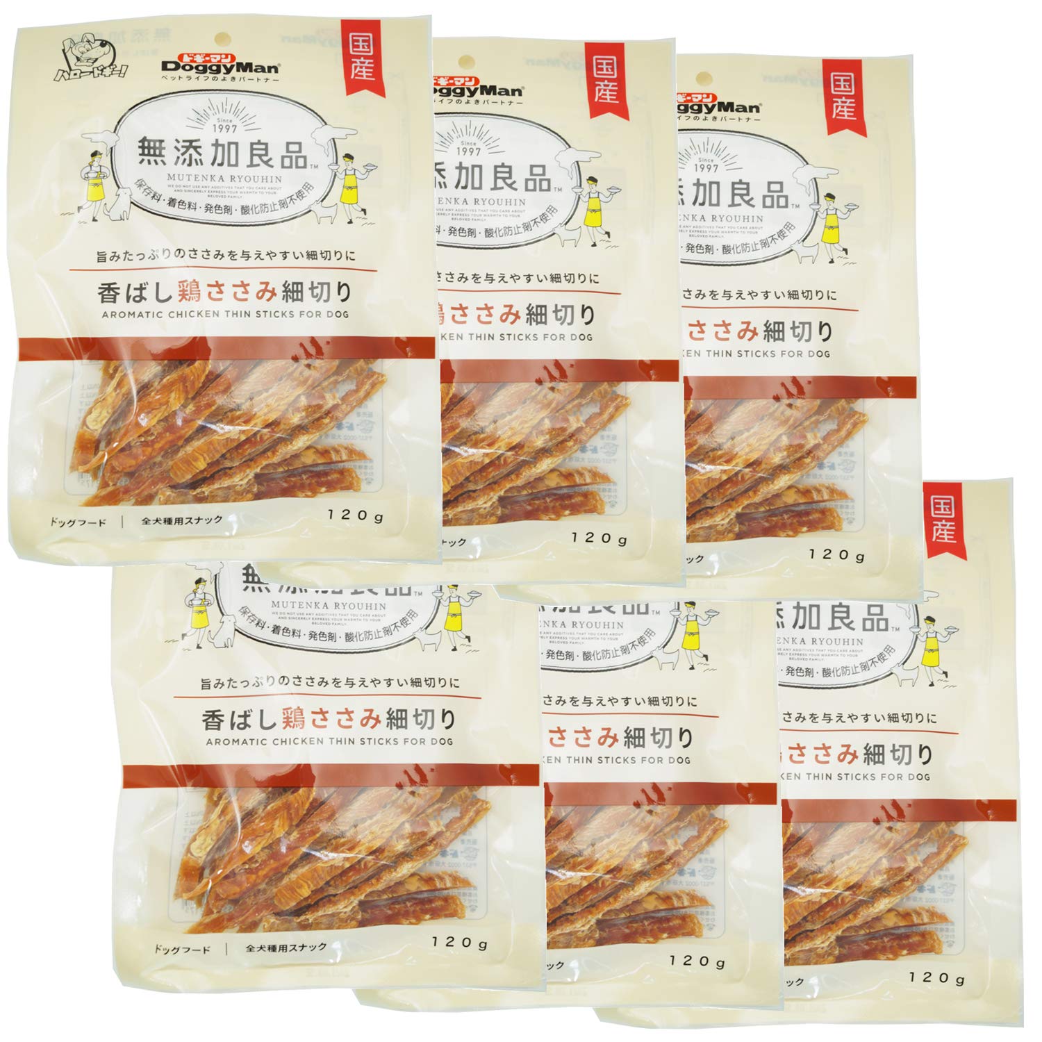 ドギーマン 犬用おやつ 無添加良品 香ばし鶏ささみ 細切り チキン 120g×6個 (まとめ買い)