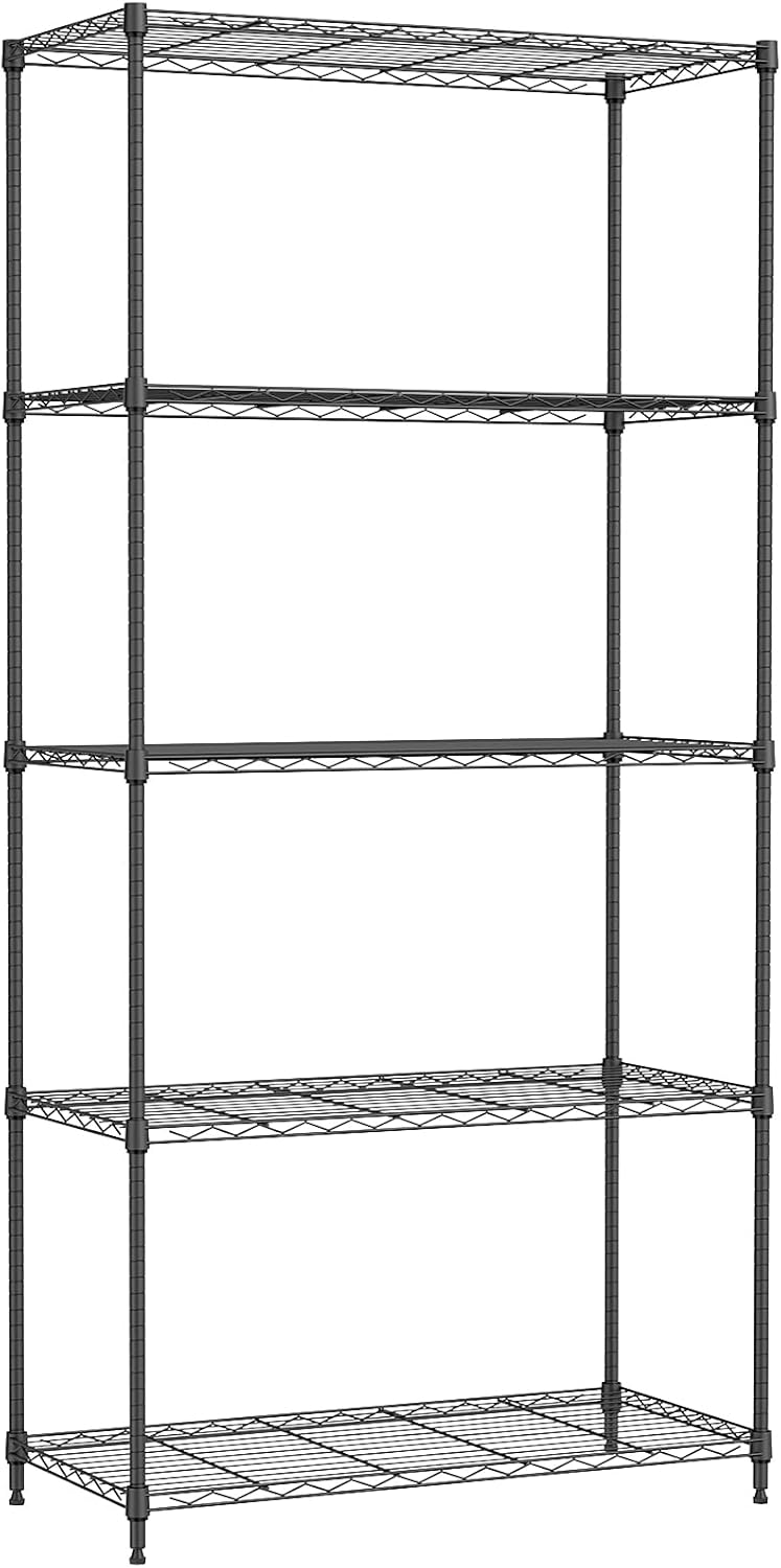 IZEUK スチールラック 5段 高さ伸縮メッシュ 収納棚 防錆加工 パイプ棚 スリム ポール径19.1mm パーツ対応 全体耐荷重487.5kg 幅85×奥行40×高さ173.9cm 頑丈