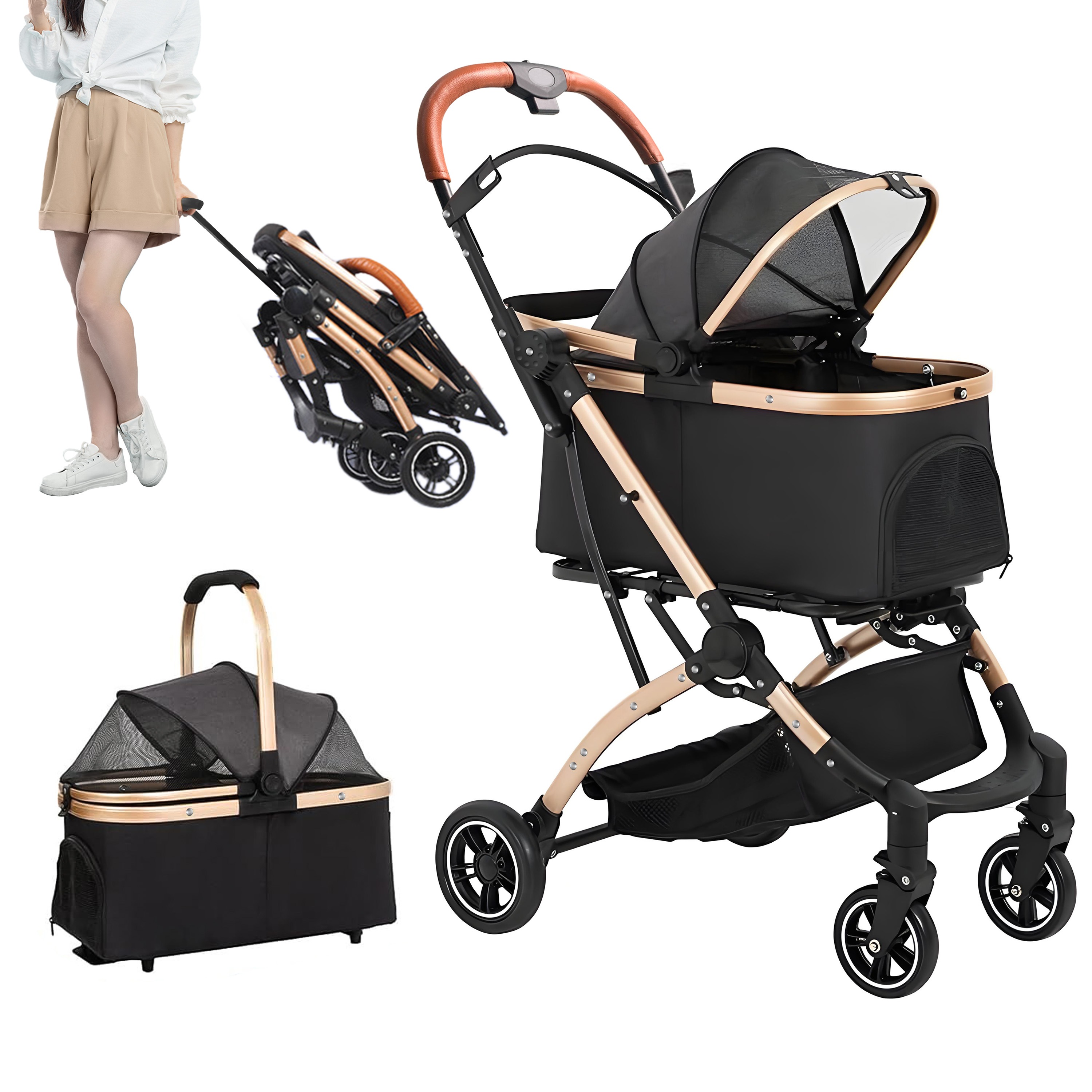 ペットカート 小型犬 分離型 猫 犬用バギー ワンタッチ 折りたたみ 犬用カートペットバギー 前輪360 後輪ブレーキ付 多機能 軽量 折りたたみ式 犬用ベビーカー 小型犬 中型犬