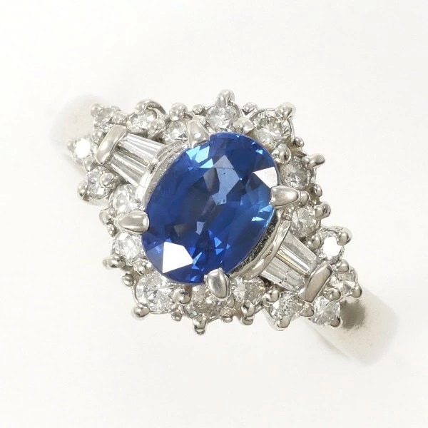 PT900 プラチナ リング 8.5号 サファイア 1.13 ダイヤ 0.38 ジュエリー 中古