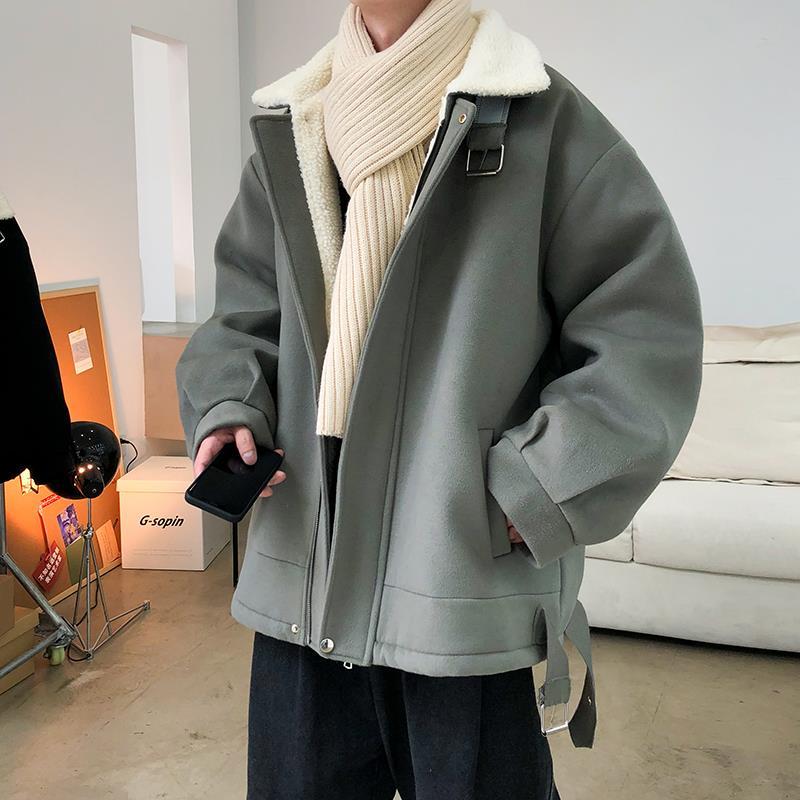 男性用ラムウール中綿ジャケットハンサムプラスベルベットと厚みのある製綿ウールジャケット