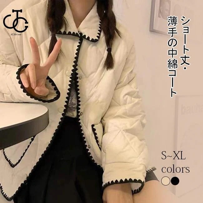 コート レディース 冬 中綿コート ショート丈 コート 薄手 前開き アウター サイド波柄 中綿 ジャケット トップス 防寒 綿混紡 新作30%までに制限
