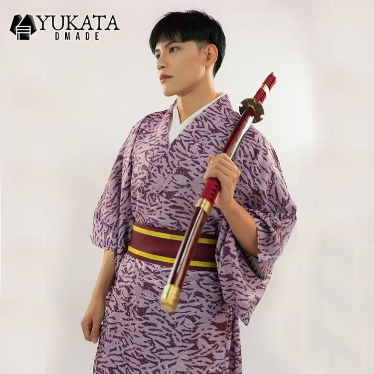 出荷が迅速である 独占販売 浴衣 メンズ 総柄 6点セット パープル 男性 男性用 紳士 和服 作り帯 男 ゆかた 夏服 ポリエステル浴衣 浴衣セット ギフト プレゼント かっこいい おしゃれ 人気