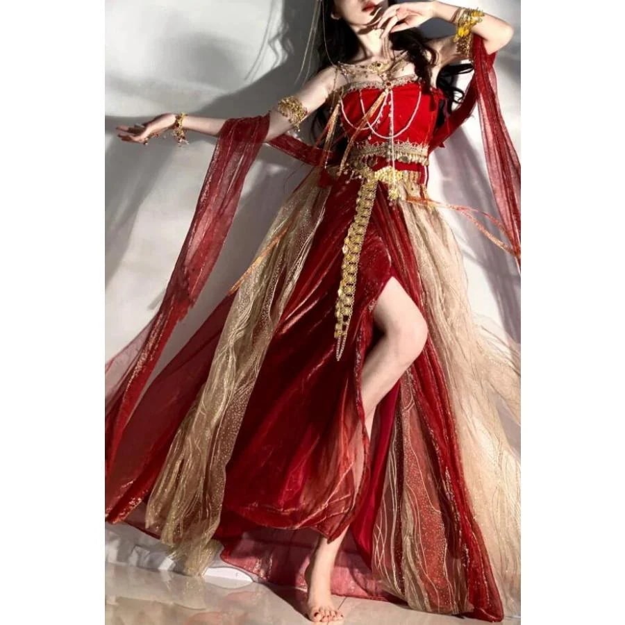飛天 コスプレ衣装 アラビアン衣装 中華 唐時代 宮廷舞踊 踊り子 エキゾチック 古典ダンス 衣装 ジャスミン ハロウィン 天女 姫様 プリンセス コスム