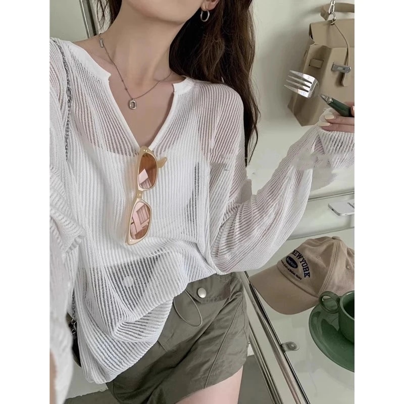 【超お得1つ買うと10個もらえる】メガ割夏でも着れる！サマーニット ニットウェア ニットセーター レディース 夏 キャミソール アウター 日焼け止め カバーアップ ゆったり トップス 白 ホワイト