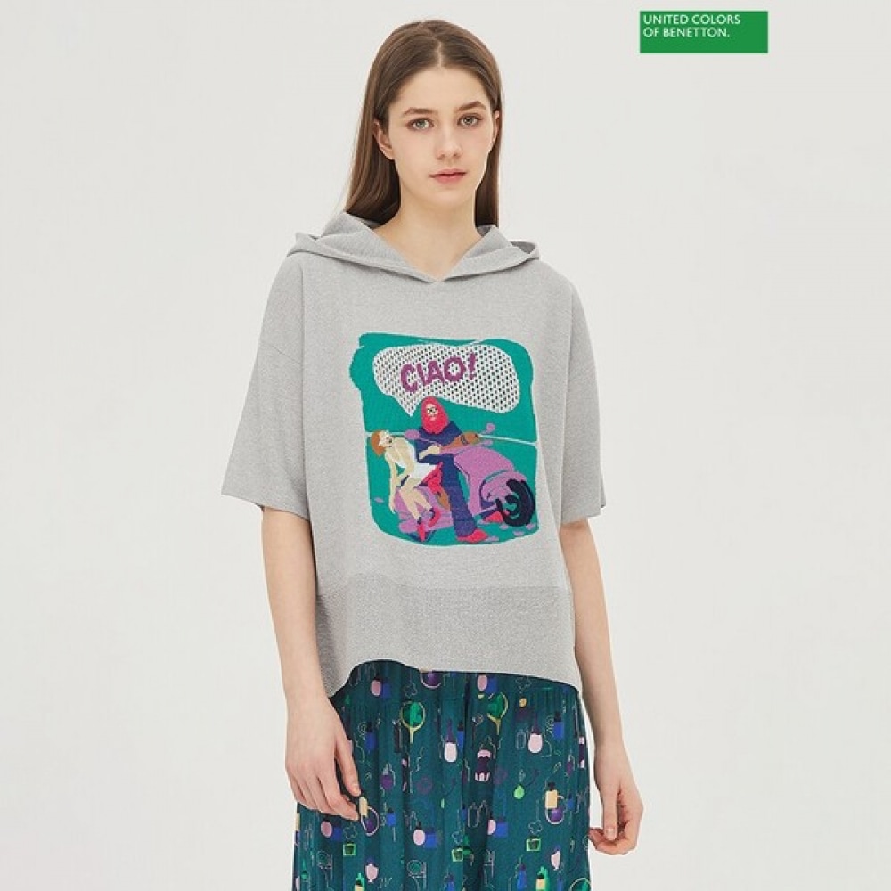 [ベネトン] ベネトンエンブロイダリーフーディー半袖ニット BAKPC1511