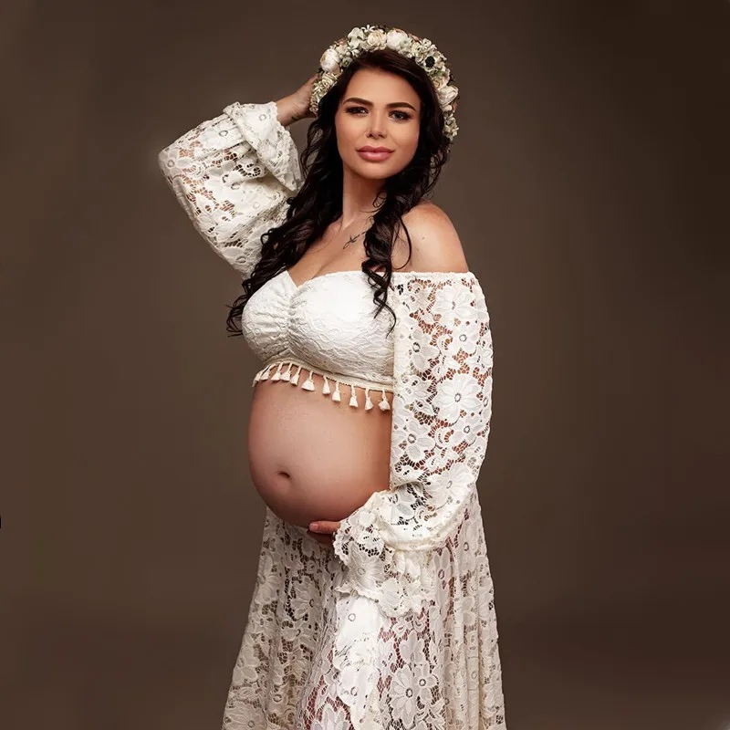 2 in 1マタニティフォトドレス 自由奔放に生きるスタイル 妊娠写真の衣装 妊娠 女性 妊婦 XXL ベージュ
