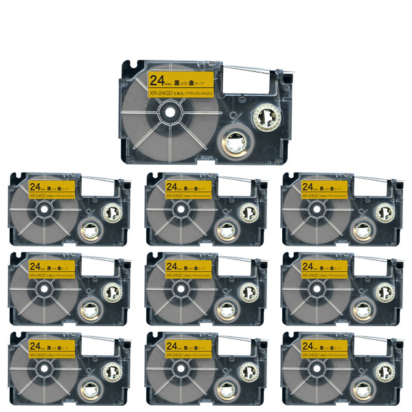 カシオ用 ネームランド 互換 テープカートリッジ XR-24GD ラベル 10個セット 24mm／金テープ／黒文字