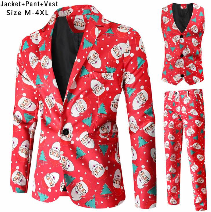 【本日限定】クリスマススーツ メンズ クリスマスパーティー衣装 メンズ 舞台 演出服 総柄スーツ ジレベスト コート パンツ サンタクロース シンガー カラオケ 魔術師 演出服 花柄スーツ 赤スーツ
