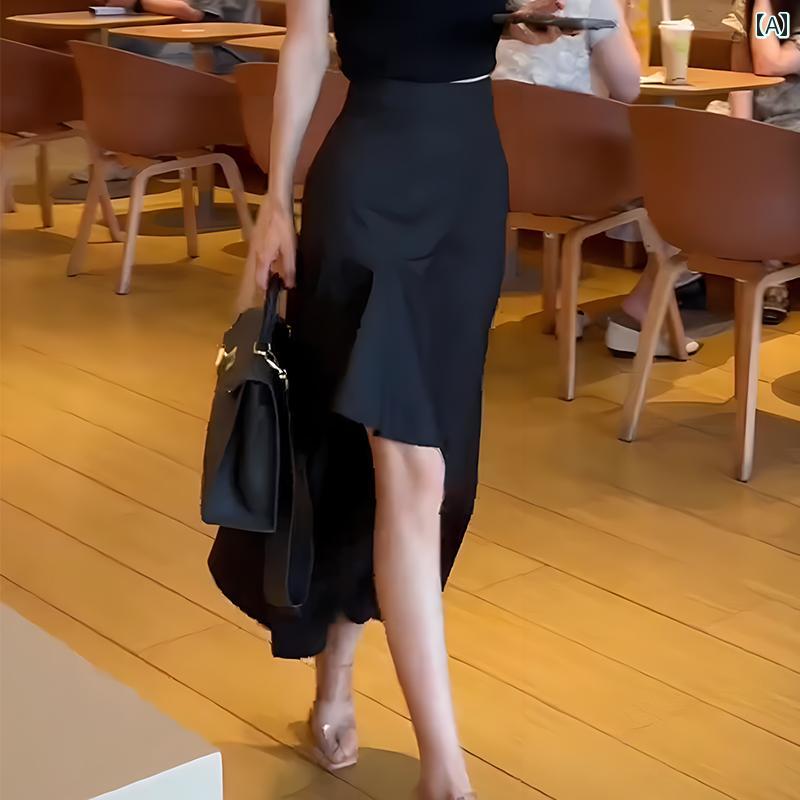 アシンメトリー スカート 大人 上品 エレガント レディース 秋 フレア Aライン ハイウエスト 大きいサイズ 普段使い お出かけ シンプル 無地 黒