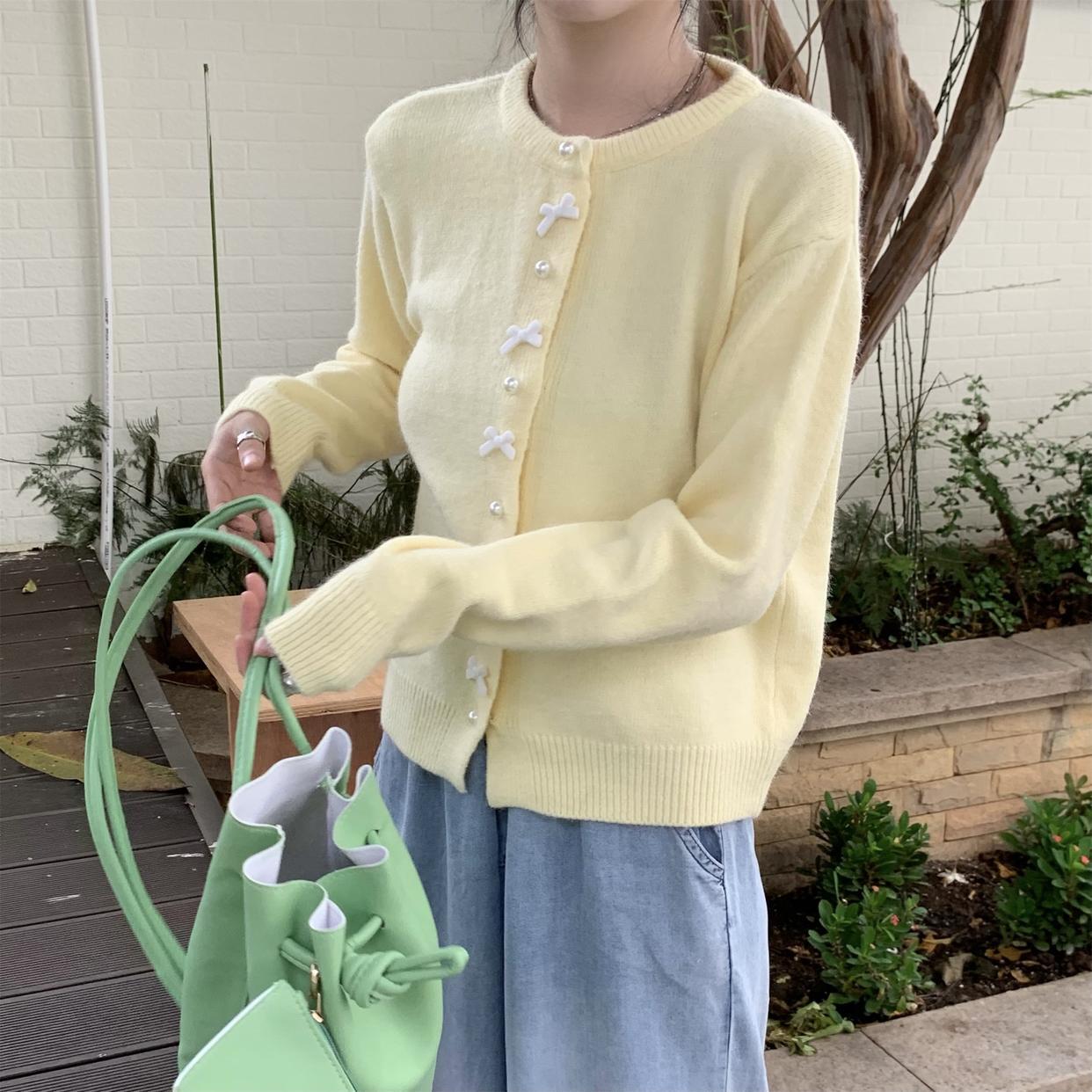 ニット カーディガン 魅せる トップス 韓国ファッション アプリコット ピンク グリーン 緑