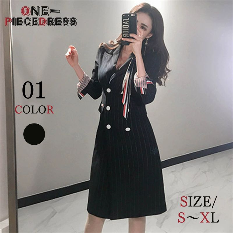 ワンピースドレス タイトワンピース　スーツワンピース　ジャケット　膝丈　フォーマル　パーティドレス　ストライプ柄　姫系　お呼ばれ 膝上 長袖　大人 上品 きれいめ おしゃれ タイトワンピース 入学式