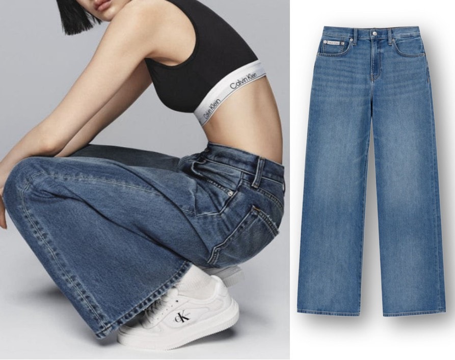 Womens Wide Leg Fit Mid-Blue Jeans (47D848G-2J6)