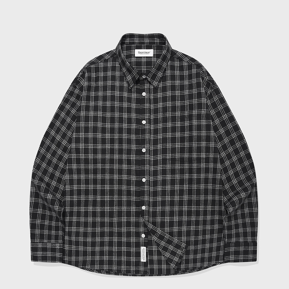 SP POCKET ALTERNATE CHECKED OVERFIT SHIRT-BLACK