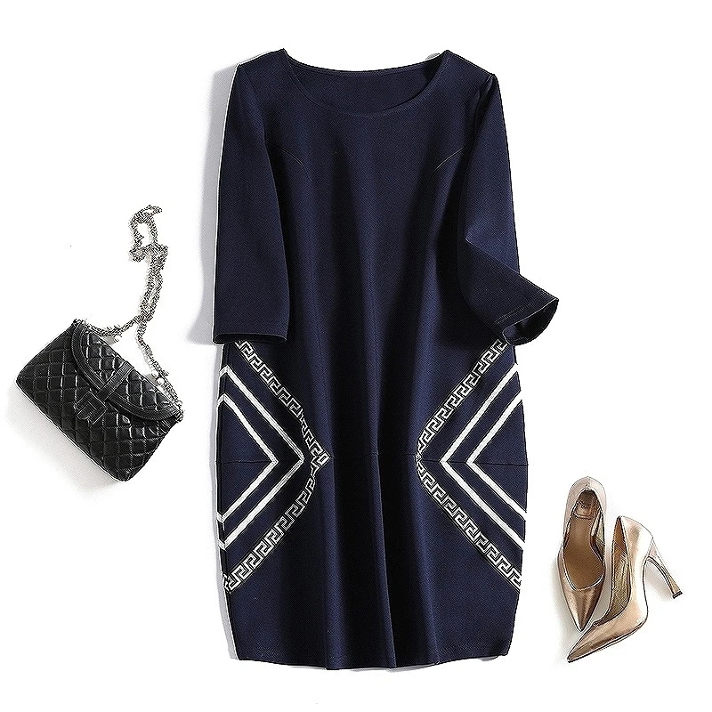 ネイビー パーティ お出かけ ふんわり お呼ばれ 上品 大人 着痩せ 大人かわいい ラウンドネック 母親 デート ピンク かわいい ワンピース クラシカル お呼ばれ 細見え Ａライン ママ 柄 8,296円