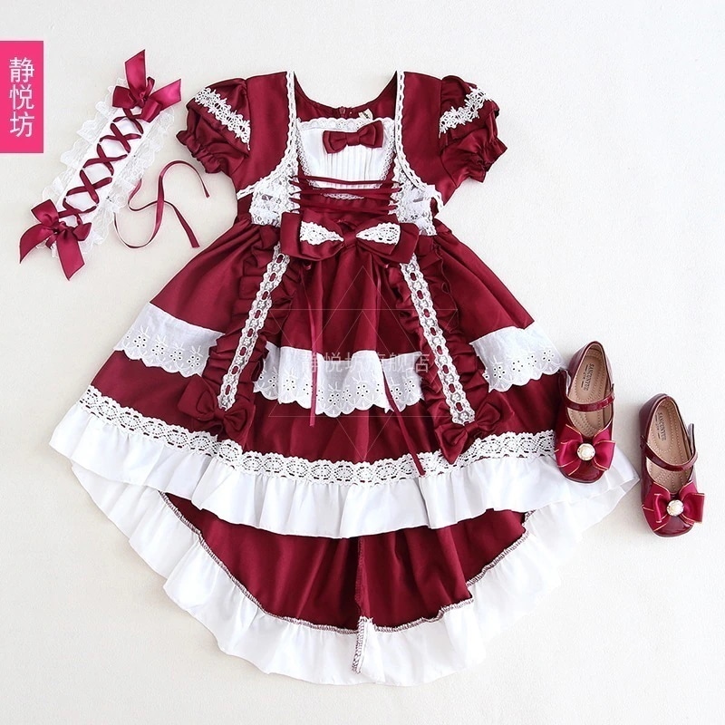 ハロウィン子供用ロリ長袖魔女ドレスレッドスペインプリンセスドレス女の子ロリータドレス
