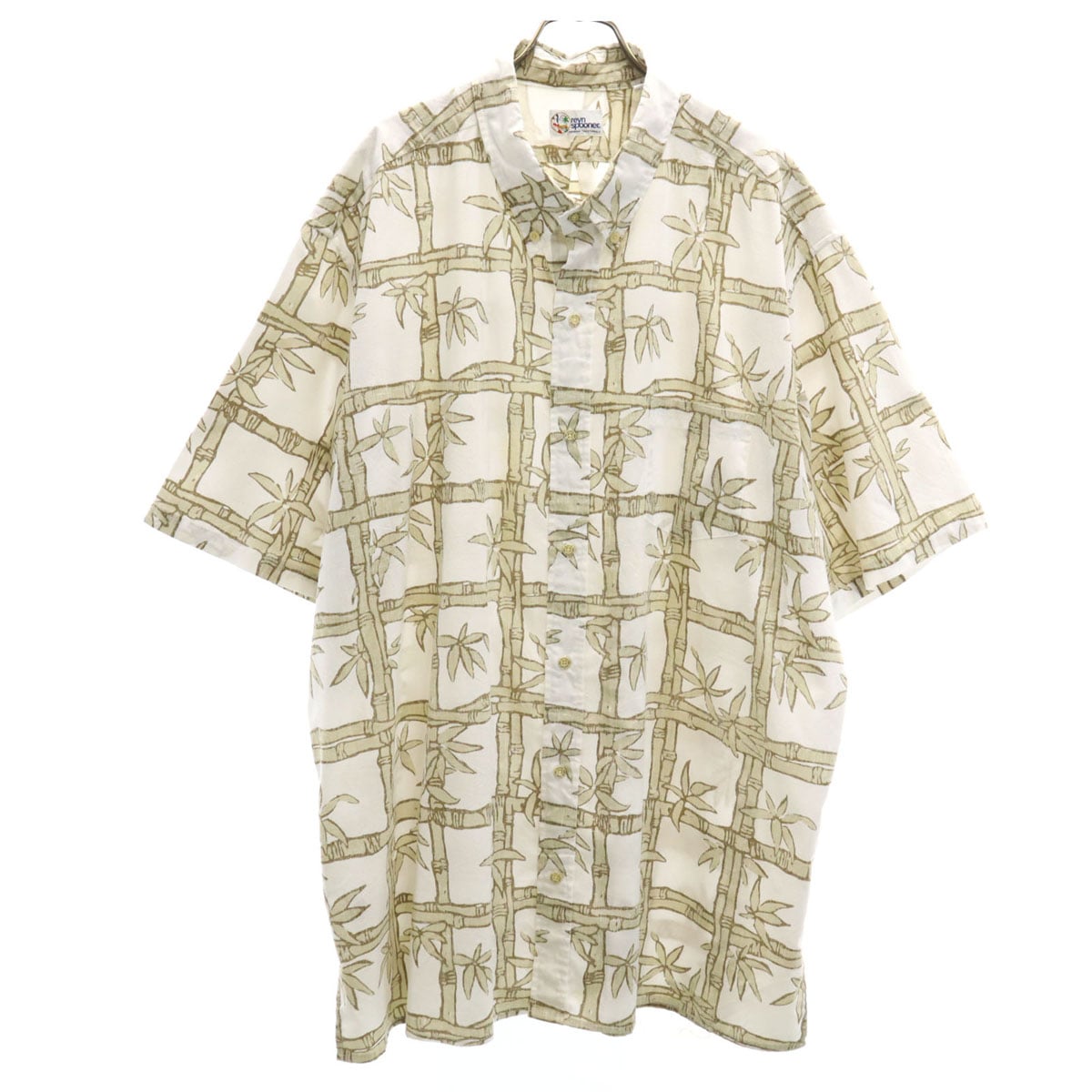 90s オールド リバースプリント 竹 半袖 ボタンダウン アロハシャツ 3XL ホワイト ビッグサイズ メンズ 古着