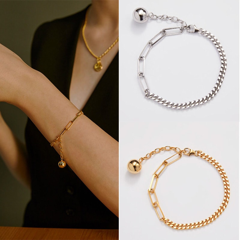 ミックス チェーン ボールブラケット/デイリーアクセサリー 韓国人気女性アクセサリー