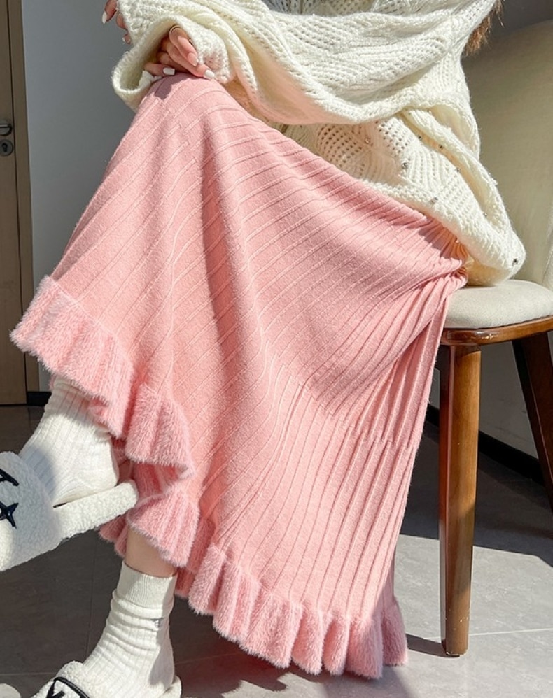 ニットスカート レディース 厚手 ロングスカート プリーツスカート ミモレ丈 Aライン ハイウエスト ウエストゴム ニット 大人可愛い おしゃれ 大人女子 秋 冬 デート お出かけ 休日 旅行