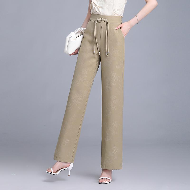レディース ファッション おしゃれ 上品 シンプル ひんやり 涼しい 快適 ワイドレッグ パンツ 夏 ジャカードパンツ ハイウエスト スリム パンツ ドレープ ストレート パンツ