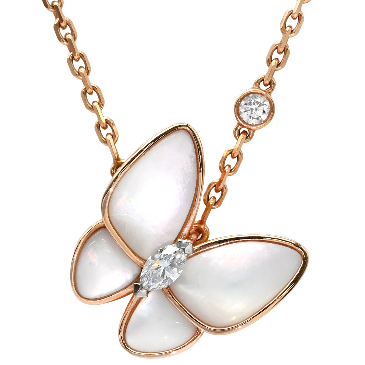 ヴァンクリーフアーペル ネックレス ペンダント ホワイト×ローズゴールド ローズゴールド PG 18K シェル 蝶 ダイヤモンド VCARO8FO00【中古】