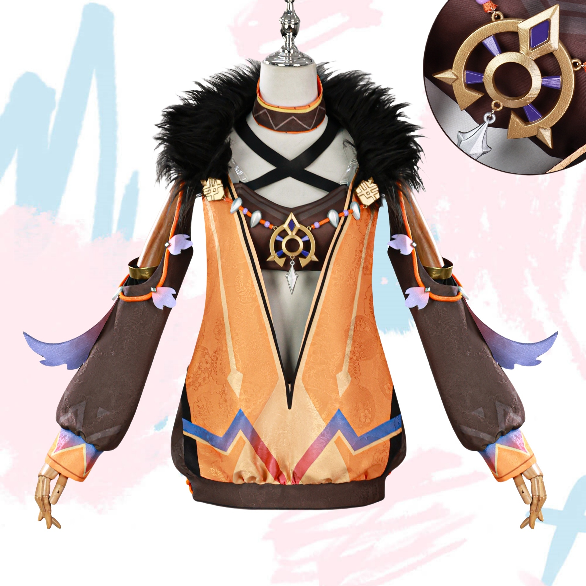 ［予約販売4月中旬に第一弾出荷予定］Monenjoy　原神 イアンサ 　神の目＋マスク＋耳＋指輪贈り　ウィッグ＋シューズ追加購入コスプレ衣装　礼服　ワンピース　死影の侍女