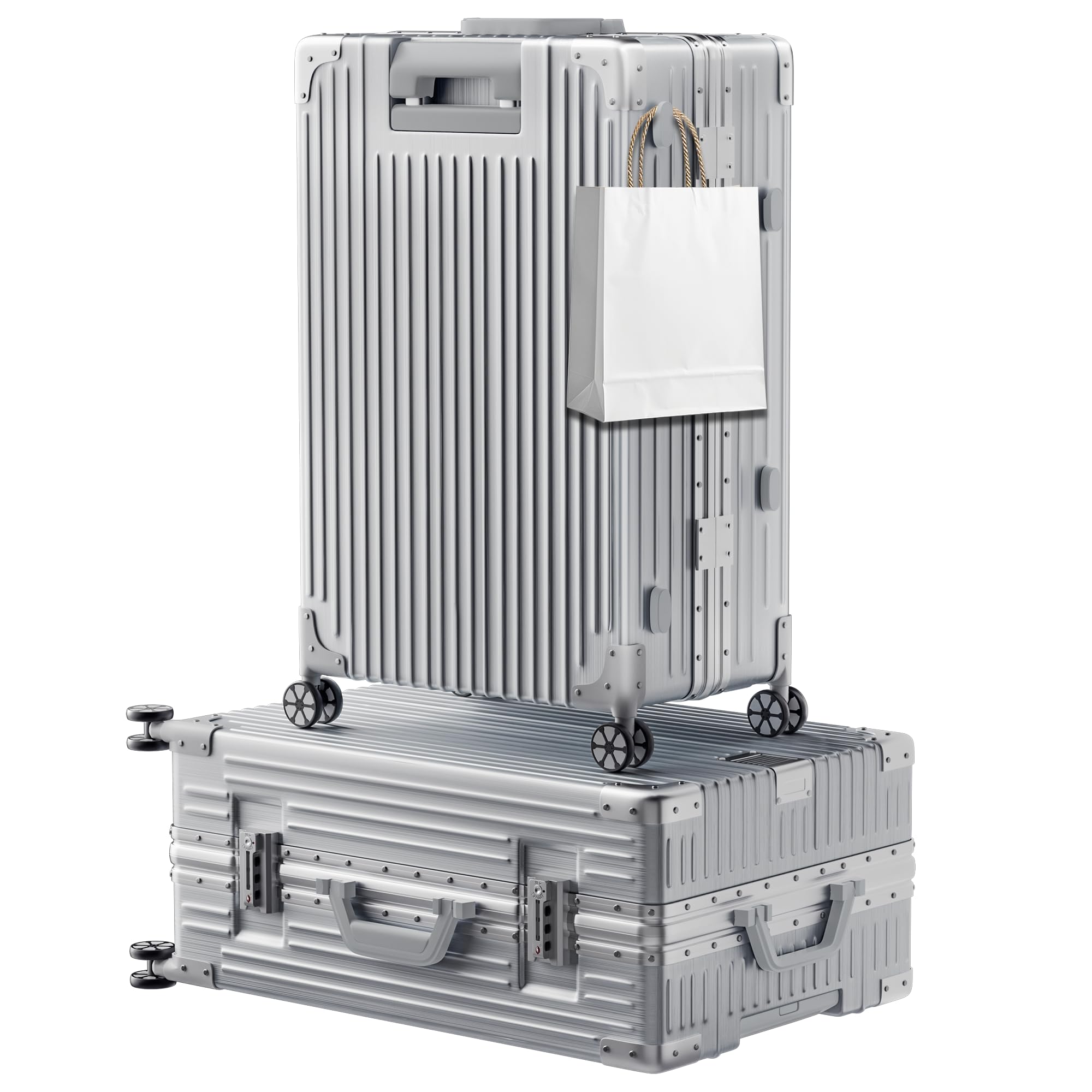 [Airmood] スーツケース 機内持ち込み キャリーケース 軽量 アルミフレーム トロリーケース キャリーバッグ TSAロック 静音 ダブルキャスター 大型 耐衝撃 出張 旅行 Mサイズ シルバー