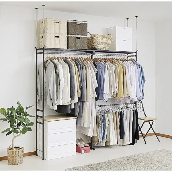 ワードローブ 突っ張り 伸縮 ハンガーラック 棚 クローゼット 衣類収納 洋服掛け つっぱり サイズ調整 幅140-250cm 高さ218-280cm