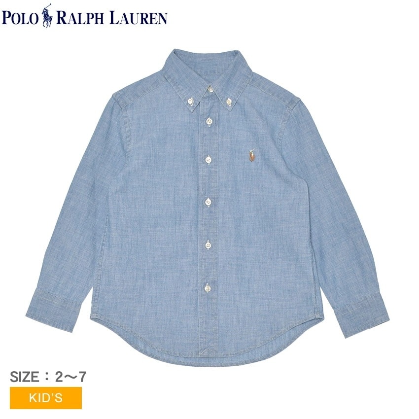 コットン シャンブレー シャツ 322703283 キッズ ジュニア 子供 トップス 無地 長袖 襟付き 衿付き 刺繍 ボタンダウン ブランド ロゴ シンプル カジュアル