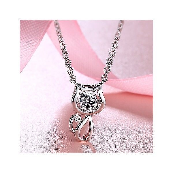 ネックレス レディース 猫ペンダント 一粒ダイヤ 可愛い プラチナ仕上げ シルバー925 cz 彼女 人気 妻 プレゼント