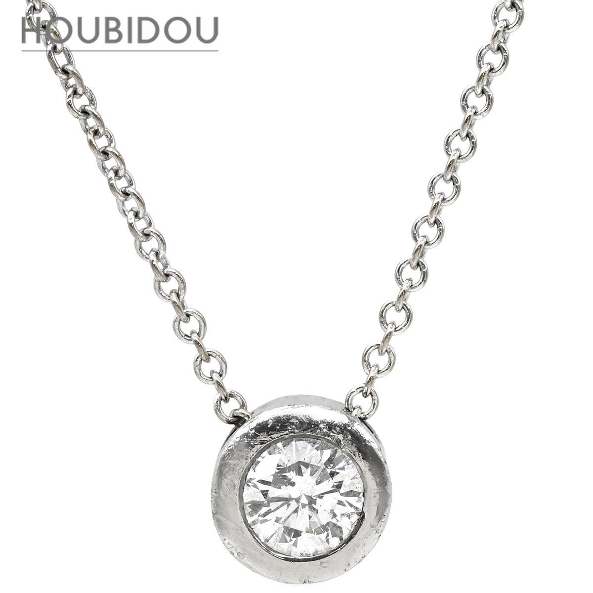 ネックレス ソリティア ダイヤモンド ホワイトゴールド Au750 18K 18金 1P 1石 1粒 ベゼルセッティング 【中古】