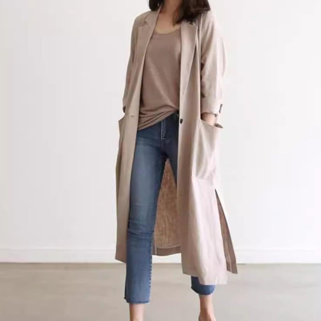 テーラードジャケット ロング丈 ジャケット 春 秋 羽織り ロングコート リネン リネントレンチコート 軽量 韓国 レディース オルチャン シンプル アウター 個性的 大人 かっこいい