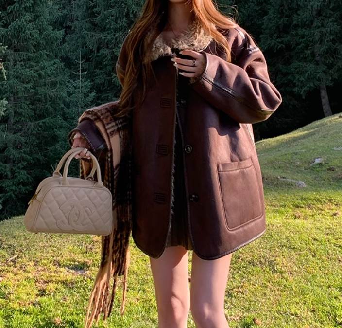 【今季人気】レディース ジャケット コート ダウン 上着 裏起毛 ミディアム チェスター ウール ムートンコート ボアジャケット ダウンジャケット ボリューム袖 ハイネック オーバーサイズ ストリー