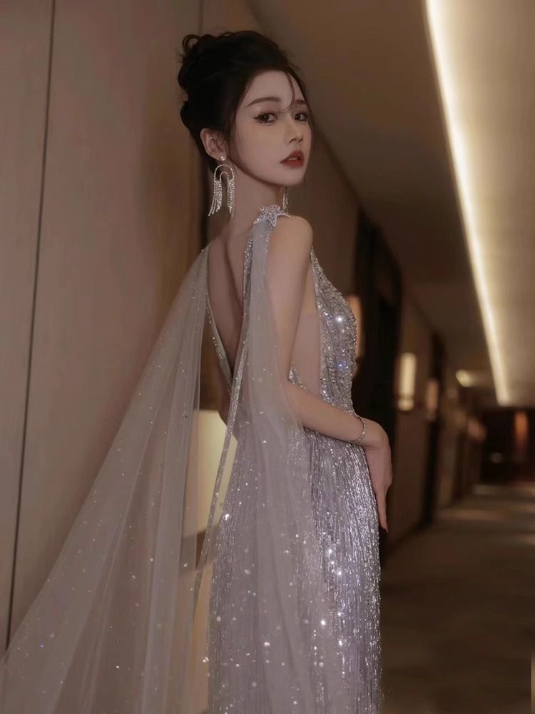 【2枚購入で 3oo円OFF！】重工業ドレス女性2025ハイエンドウェディングドレステイルバンケットスパンコンドレス