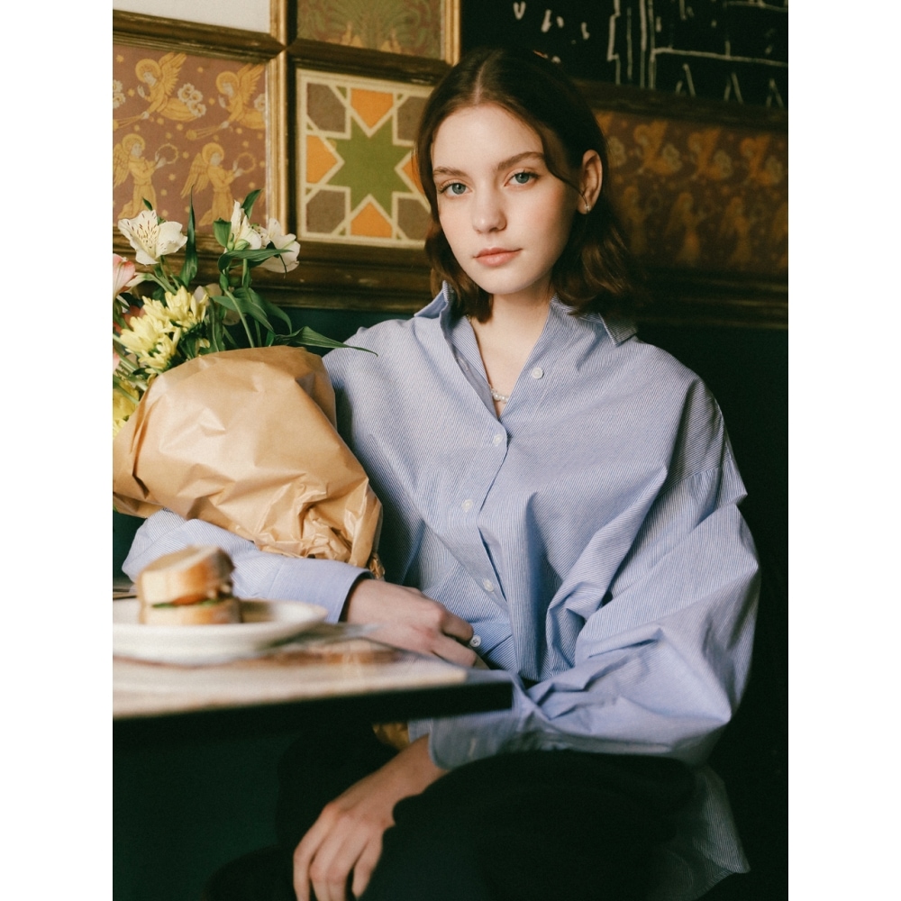 LOSSYROW クラシック パフ オーバー フィット シャツ スカイブルー