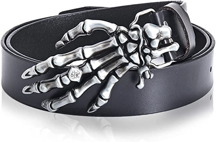 でかスカルハンド バックル レザー ベルト メンズ ドクロ メタルバックル パンク ロック バイカー