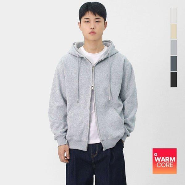 メンズ オーバーフィット起毛ベーシックデイリー無地フード付きジップアップ SHDN003