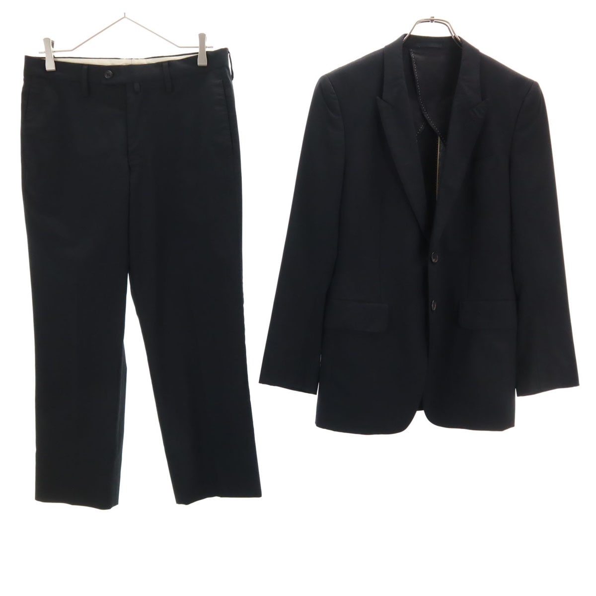日本製 ウール スーツ 上下セットアップ M 黒 メンズ 古着