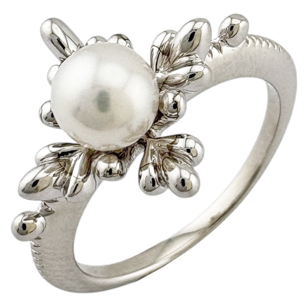 ミキモト リング 指輪 8.5号 18金 K18ホワイトゴールド パール MIKIMOTO 中古 美品