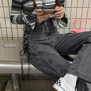 2024春夏 デニムパンツ ボトムス ゆったり カジュアルシルエット レッグロングパンツ 学生 韓国ファッション系