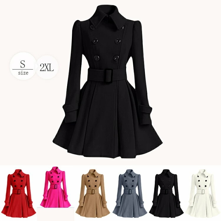 ラシャ コート レディース アウター 30 40 代 ロング 肩幅 フリル ひざ丈 ミディアム丈 着痩せ Aライン 長袖 保温 防寒 防風 トレンチ風 カジュアル 通勤 通学 暖 2021冬新作 5,005円