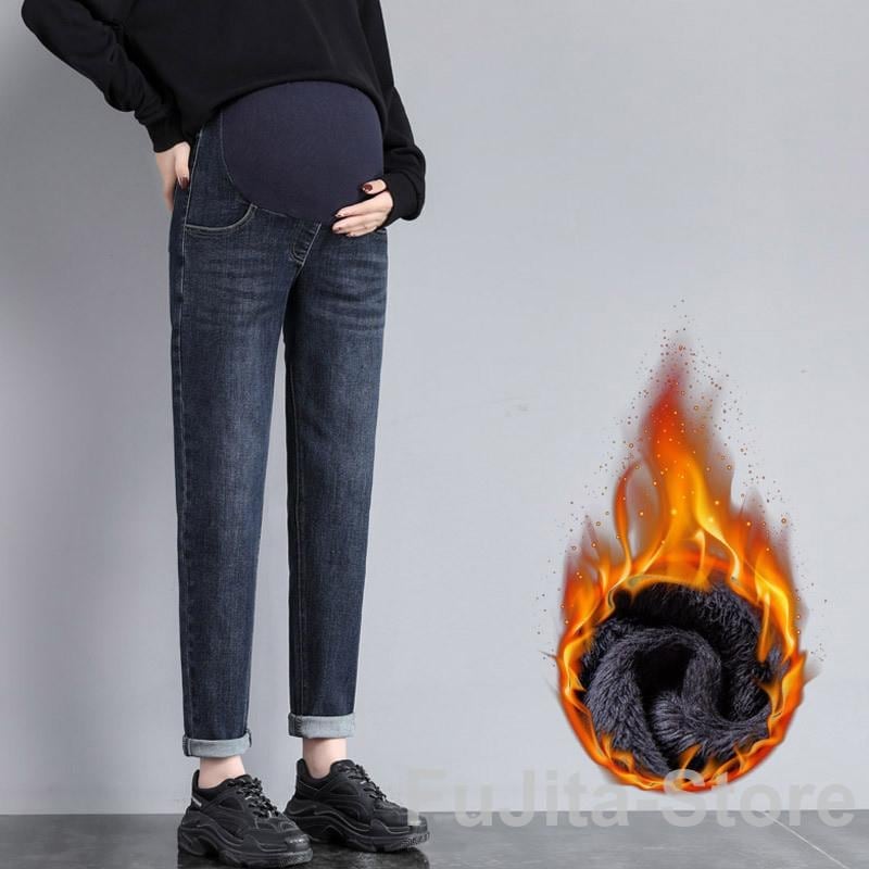 デニム テーパードパンツ 裏起毛 マタニティ ロングパンツ センタープレス レディース マタニティボトム もこもこ 厚手 ウエストゴム ハ1