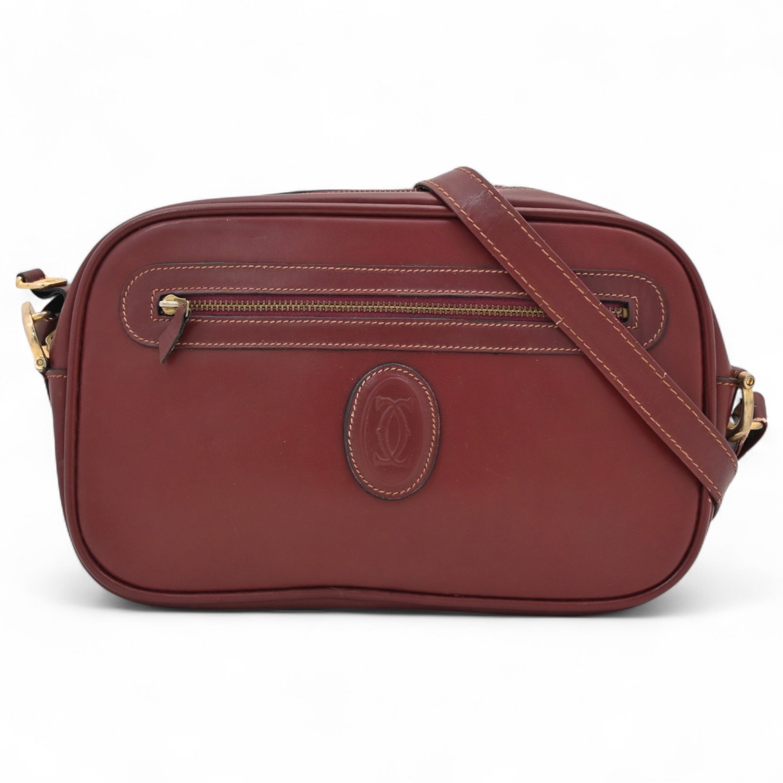 カルティエ マストライン ショルダーバッグ ボルドー Bランク ca8710bd